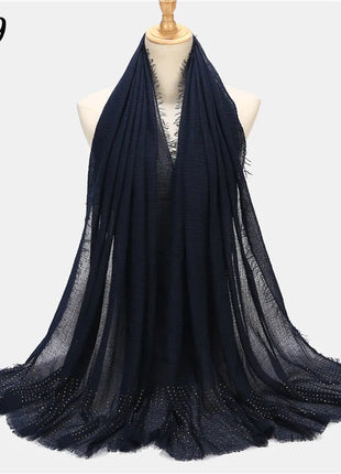 Rhinestone Plain Viscose Cotton Hjab Crinkle ShawI Muslim Head Scarf Big Long Pashmina Wrap Female Foulard Tudung Bawal