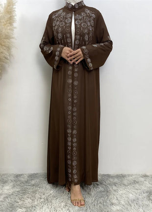 Diamond for Muslim Women Chiffon Open Cardigan Abaya Kimono Maxi Dress Turkey Dubai Arab Kaftan Eid Party Morocco Gowns Jalabiya