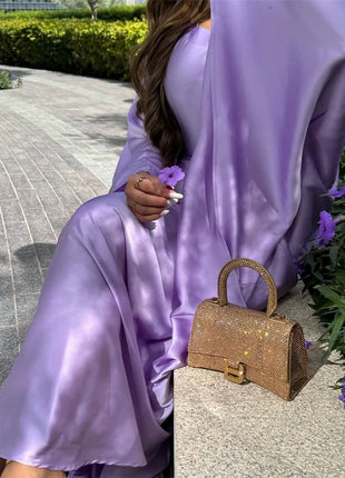 Eid Shiny Batwing Satin Abaya Dubai Luxury 2024 Muslim Abayas For Women Maxi Kaftan Dress Islamic Clothing Caftan Marocain Femme