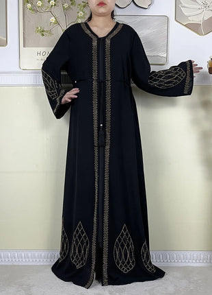 New Dubai Women Elegant Dress Diamonds Chiffon Open Abaya with Zipper Islamic Turkey Clothing Women Muslim Party Evening Dress