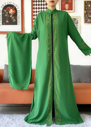 2024 Muslim Ramadan Tranditional Turtleneck Long Sleeve Dress Women Cardigan Open Abaya Dubai Caftan Islamic Kimono Clothes