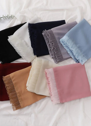 Muslim Lace Chiffon Scarf Hijabs for Women Luxury Ramadan Headscarf Shawl Solid Full Cover Headband Female Jersey Head Wraps
