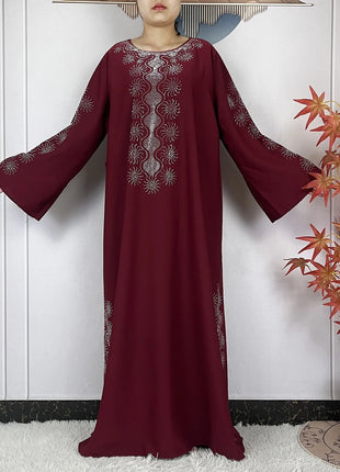 2024 Muslim Sets Women Party Dress Dubai Long Sleeve Diamonds Dashiki Islam Women Chiffon Comfort Fabric African Tradition Abaya