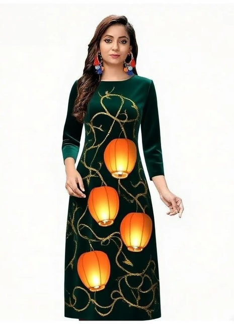 Muslim Women Kurtta Casual Dress Middle Eastern Straight Casual Ethnic Slit hem Mandarin National Style Caftan Marocain Femme