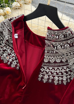 Chic vintage velour long sleeve slim Elegant Fairy korean fashion Boho Sundress women clothing