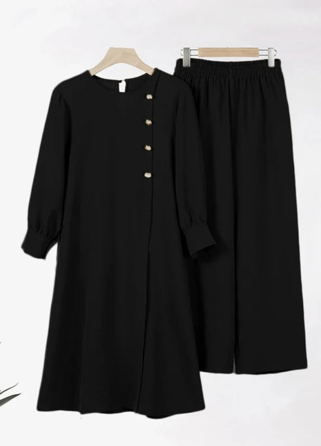 Ramadan Women Eid Muslim Two Pieces Set Split Blouse & Pant Musulman Ensemble Button Shirt Pants Matching Sets Femme Abaya 2024