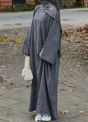 2025 New Arrival Turkey Dubai Muslim Winter Abaya Corduroy Women Closed Abaya Loose Daily Wear Muslim Long Winter Dress