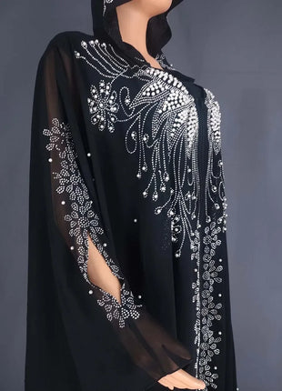 Fashion Casual Muslim Dresses Kaftan Large Size Abayas for Women Dubai Hooded Long Dress Loose Batwing Sleeve Islamic Clothing