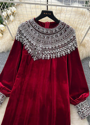 Chic vintage velour long sleeve slim Elegant Fairy korean fashion Boho Sundress women clothing