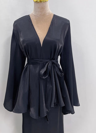 Ramadan Satin Abaya Dubai Turkey Islam Muslim Modest Dress Sets Prayer Clothes For Women Kaftan Robe Femme Musulmane