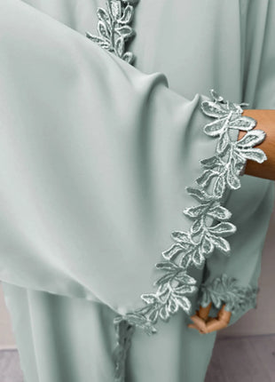 Dubai Elegant Beige Abaya for Muslim Women - Intricately Crafted with Multicolored Embroidery Piece in Islamic Modest Fashion