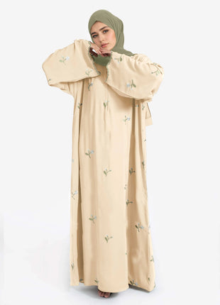 Stylish Muslim Islamic Abaya for Women Light Green Floral Embroidery Delicate Cuffs Ideal for UAE Saudi Arabia Qatar