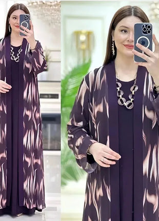 Jalabiya Eid Abayas Dress Set Kaftan Turkey Caftan Robe 2 Piece Kaftan Muslim Women Abaya Party Dresses Ramadan Elegant