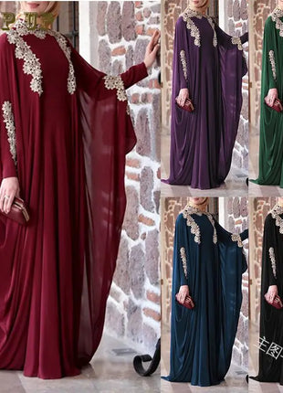 Ramadan Luxury Muslim Fashion Bat Sleeve Moroccan Turkiye Dubai Dress Middle East Arab Dress Sequins Golden Velvet Long Dress