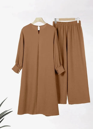 Ramadan Women Eid Muslim Two Pieces Set Split Blouse & Pant Musulman Ensemble Button Shirt Pants Matching Sets Femme Abaya 2024