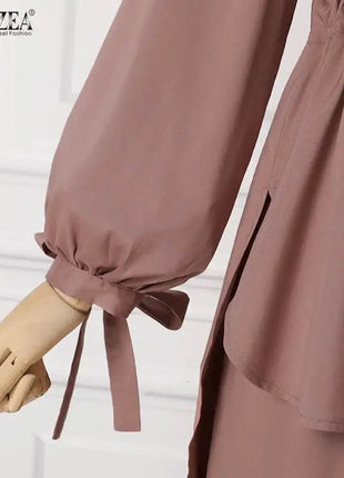 ZANZEA Muslim Women Matching Sets Long Sleeve Solid Color Tops And Loose Pant Suits Elegant Fashion Casual Tracksuit Kaftan 2025
