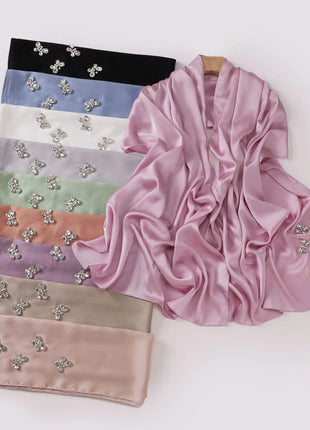 New Bubble Chiffon Hijab Scarf Handmade Flower Beaded Anchor Satin Silk Scarf  Hijabs for Women Turban Femme Ramadan Islamic