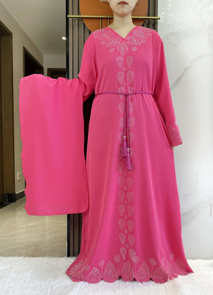 New 2024 Dubai Diamond Muslim Modest Dress for Women Elegant Arabic Femme Hijab Abaya 2024 Islamic Long Sleeve Turkey Clothing