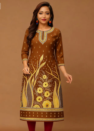 Muslim Dress Kurt Women's Fashionable And Elegant Straight Tube Casual Slit hem Colorful Flowers Pattern Dress Abiti Lunghi