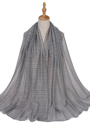 New Designs Cotton Linen hajib Scarf Stripe Islamic Ladies Head Scarf Headwear Lace Malaysian Women's Scarves Ramadan Turban