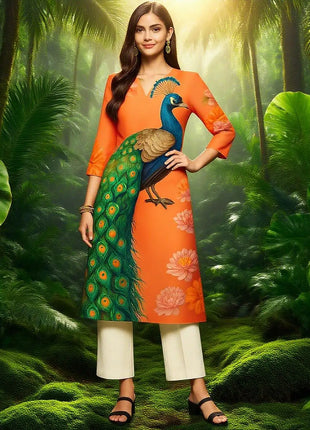 Muslim Women's Kurt Fashionable And Elegant Long Sleeved Straight Tube Casual Kurtta Peacock Pattern Kaftan Marroqui Mujer