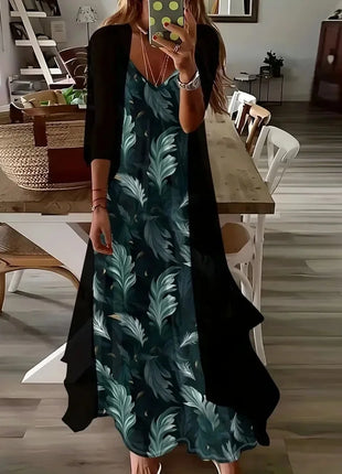 Independent Stand Floral Print Women's Dress Two-Piece Set Short Sleeve Ankle-Length Polyester Fiber Regular Waist Line