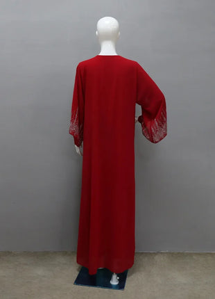 2024 Dubai Abaya Autumn Fashion Muslim Long Sleeve V-neck Party Evening Maxi Dress Kaftan clothes for Muslim Dress Women Outfits