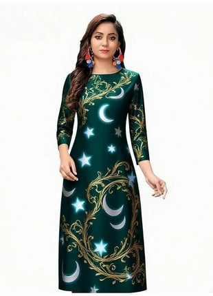 Muslim Women Kurtta Casual Dress National Style Straight Casual Ethnic Flower Mandarin Design Suitable Morocco Slit hem