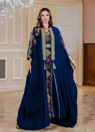 Eid Muslim 2 Piece Set Women Embroidery Dresses Open Abaya Suit Jalabiya Ramadan Dubai Kaftan Party Vestidos Cardigan Robe 2025