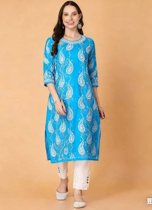 National style Women Kurt Casual Dress Kurtta Straight Casual Ethnic Slit hem 3D Design Suitable Ladies Abito Donna Musulmana