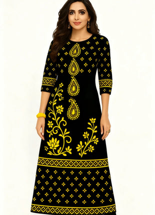 Muslim Dress Kurt Women's Fashionable And Elegant Long Sleeved Straight Tube Casual Round Neck Color Pattern Abaya Luxury