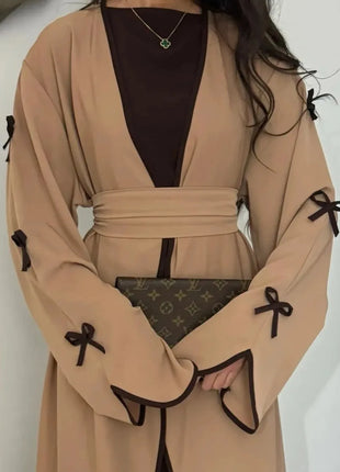 Eid Bow Abaya Women Cardigan Dress Muslim Party Caftan Robe Jalabiya Morocco Dubai Kaftan Islam Vestidos Largos Ramadan 2025