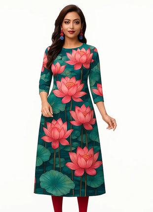 Muslim 2026 Dress Kurt Women Fashionable And Elegant National Style Straight Tube Casual Slit hem Colorful Pattern Noble Skirt