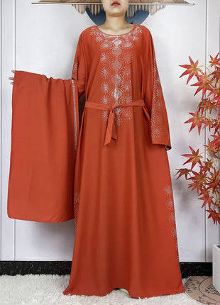 2024 Muslim Sets Women Party Dress Dubai Long Sleeve Diamonds Dashiki Islam Women Chiffon Comfort Fabric African Tradition Abaya