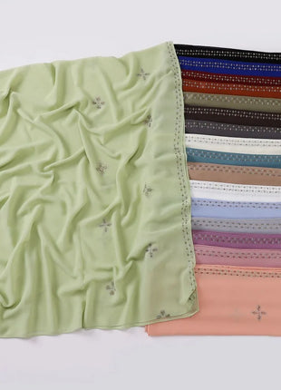 Hot Diamond Pearl Chiffon Hijabs for Women Muslim Fashion Long Shawl Head Wrap for Women Turbans for Women Ramadan Turban Femme