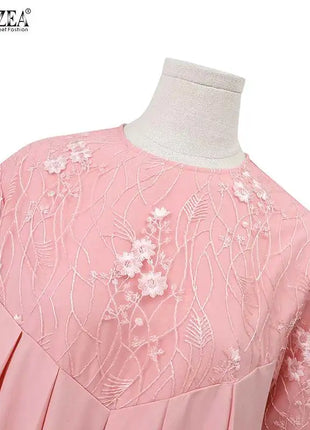 Autumn Muslim Fashion Long Dress ZANZEA Women Long Sleeve O Neck Vestidos Dubai Kaftan Maxi Sundress Robe  Elegant Lace Abaya