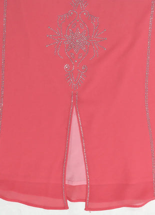 Women's Long Sleeve Polyester Abaya — Diamond Detail V-Neck Dress