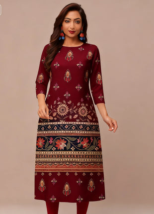 Muslim 2026 Women's Kurt Fashionable And Elegant Straight Tube Casual Slit hem Pattern Peacock Abito Donna Musulmana