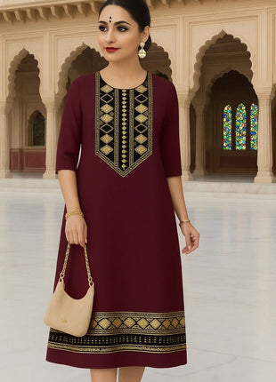 Women's Fashionable And Elegant Muslim Kurtta Straight Tube Casual Comfortable Dress 2026 Abito Donna Musulmana Slit hem
