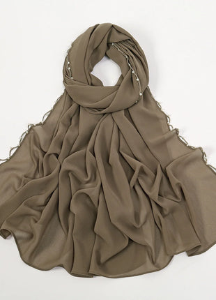 Pearls Beading Chiffon Hijab Scarf Woman Muslim Hijab Sweet Girl Hair/Headband Long Wraps Islam Turban Malaysian Headscarf