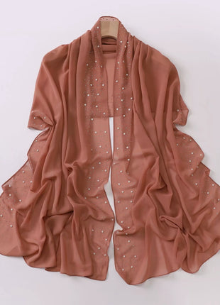 Hot Diamond Pearl Chiffon Hijabs for Women Muslim Fashion Long Shawl Head Wrap for Women Turbans for Women Ramadan Turban Femme