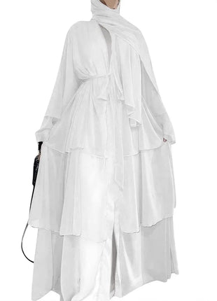 Kimono 3 Layer Chiffon Abayas for Women Muslim Dress Dubai Turkey Kebaya Open Abaya Islamic Jalabiya Caftan Marocain Femme Robe