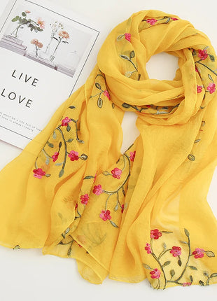 Women Muslim Chiffon Hijab Thin Floral Shawls Wraps Embroidered Scarf Plain Scarves for Woman Muslim Headscarf Islam Turban Veil