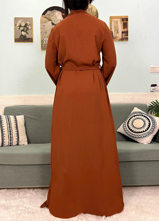 Muslim Chiffon Abayas For Women 2024 Dubai Islam Loose Fit  Femme Robe Long Sleeved Diamond Studded Solid Color With Belt Turban