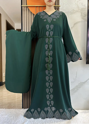 New 2024 Dubai Diamond Muslim Modest Dress for Women Elegant Arabic Femme Hijab Abaya 2024 Islamic Long Sleeve Turkey Clothing