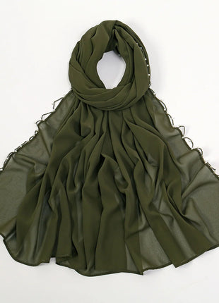 Pearls Beading Chiffon Hijab Scarf Woman Muslim Hijab Sweet Girl Hair/Headband Long Wraps Islam Turban Malaysian Headscarf