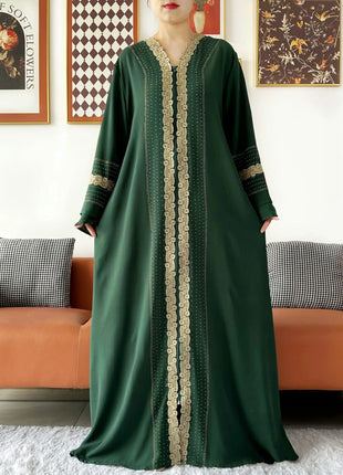 Newest Women Party Dress Chiffon Lace Open Abaya with Zipper Muslim Women Abaya Islamic Clothing Cardigan Muslim Loose Dress