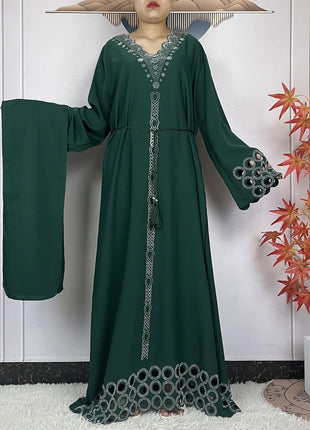 2024 New Dubai Muslim Femme Elegant Dress African Abaya For Women Arabic Islamic Robe Chiffon Fabric Long Sleeve Turkey Clothing