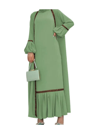 Muslim Women Hijab Dress 2 Piece Set Eid Lantern Sleeve Maxi Long Dress Islamic Clothing Caftan Kimono Big Swing Abaya Dresses