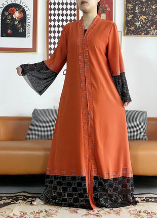 Latest Women Elegant Dresses Dubai Party Outfits Long Sleeve Chiffon Dashiki Muslim Women Robe Open African Abaya Clothing